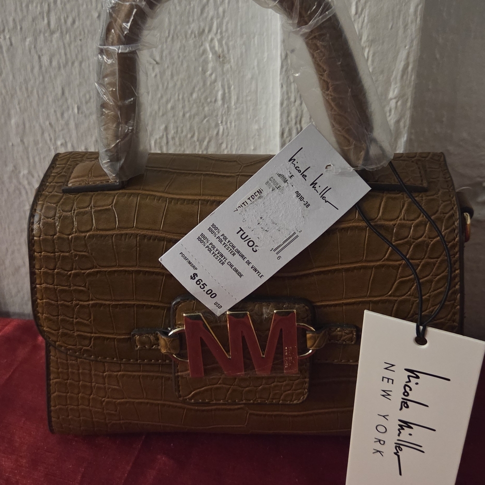 Nicole Miller Tan Crocodile Embossed Satchel